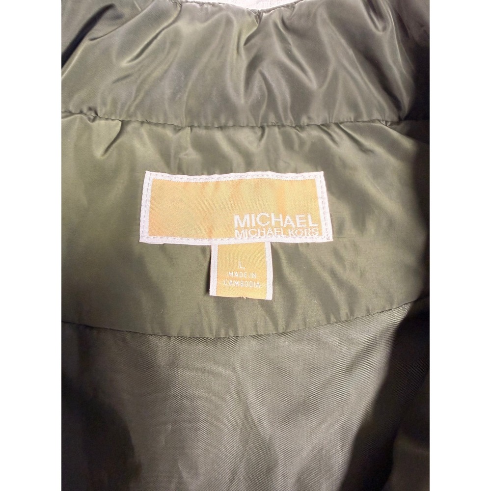 Michael Kors Women's Olive Green Chevron Quilted Puffer Vest Mock Neck Large Y2K - Picture 2 of 6